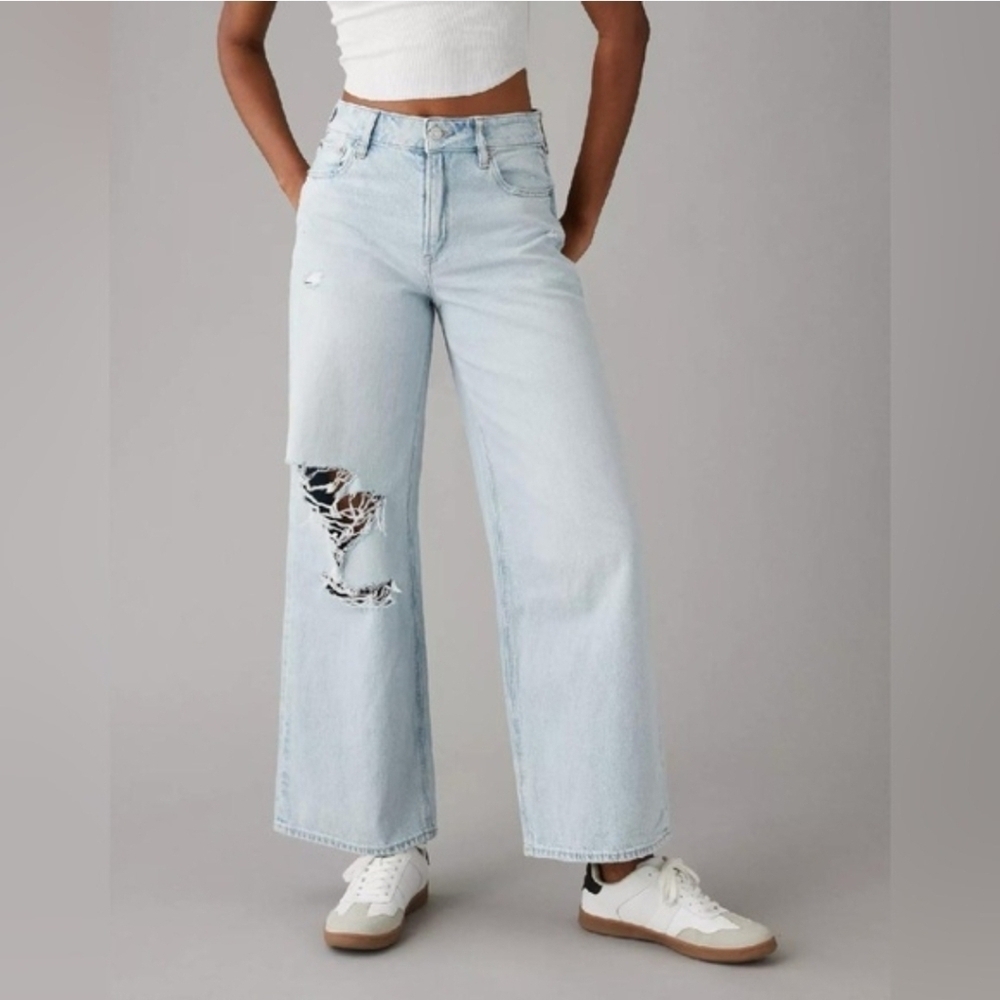 American Eagle Super High-Rise Baggy Wide Leg Ankle Jeans Sz 14